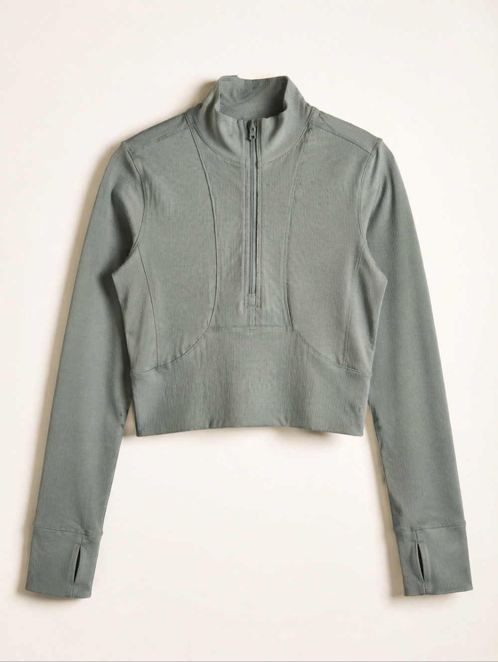 90 Degree by Reflex Vortex Rib Half Zip Crop Pullover Olive Green Activewear